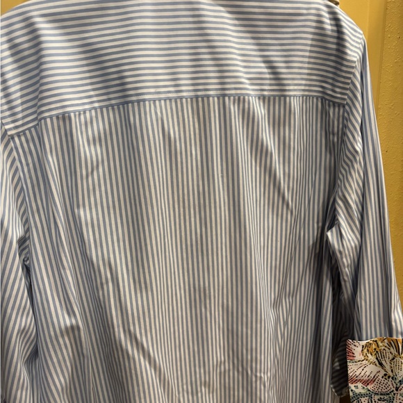 Chico's Light Blue and White Striped Button-Down Shirt - Picture 3 of 9